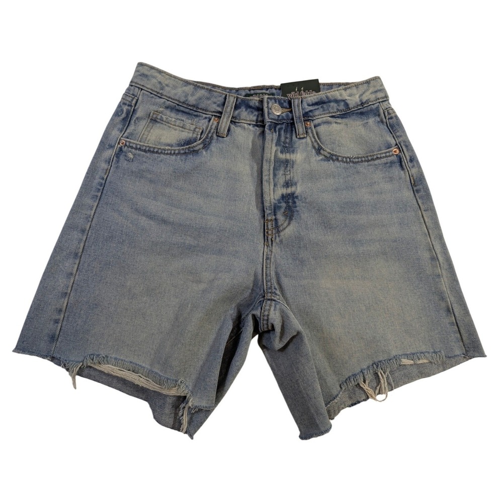 Wild Fable Light Wash High-Rise Bermuda Denim Shorts‎ 4 Distressed Raw Hem